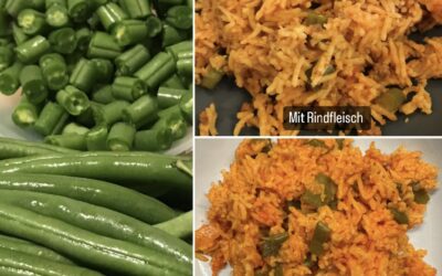 Reis mit grüne Bohnen/Fisolen & evtl. Rindfleisch/Hackfleisch